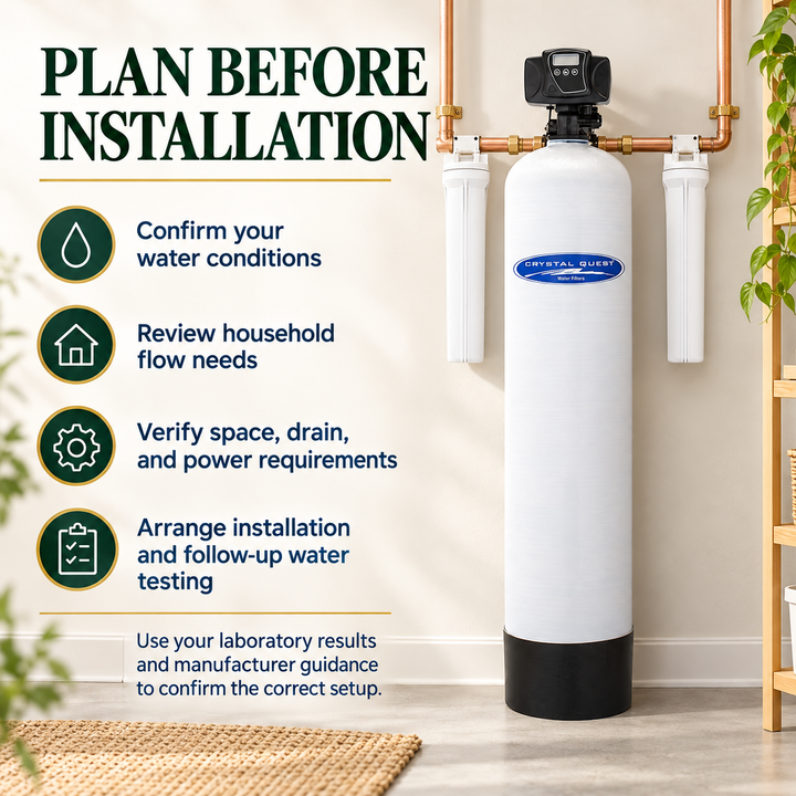 Installation planning checklist for the Crystal Quest whole house arsenic filter