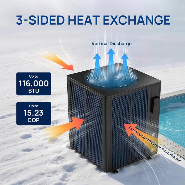 TURBRO Beluga Inverter Top Discharge Pool Heat Pump, 120K/160K BTU