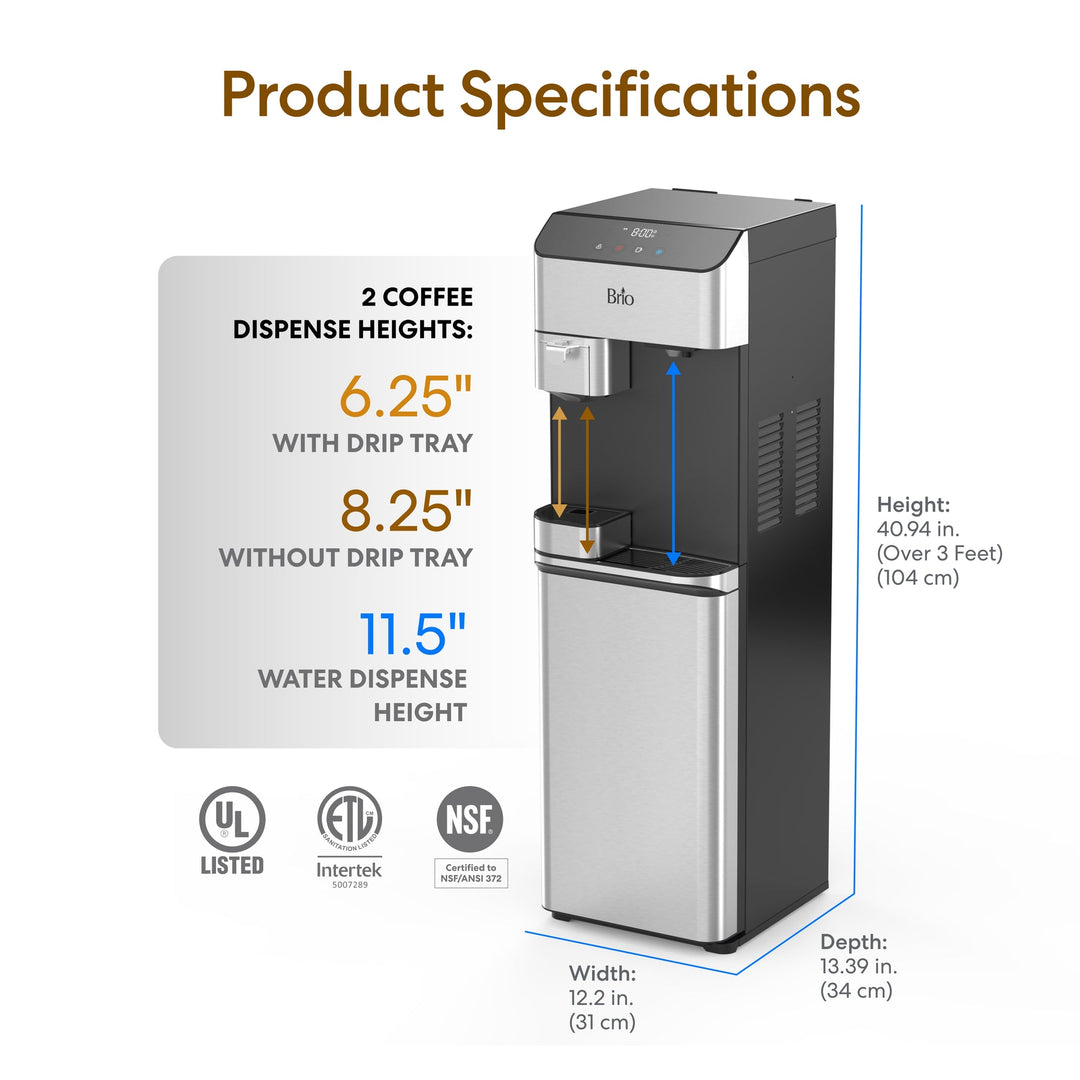 Brio Moderna 4-Stage Reverse Osmosis Coffee Maker &amp; Bottleless Water Cooler Dispenser CLPOU730UVRO4CF