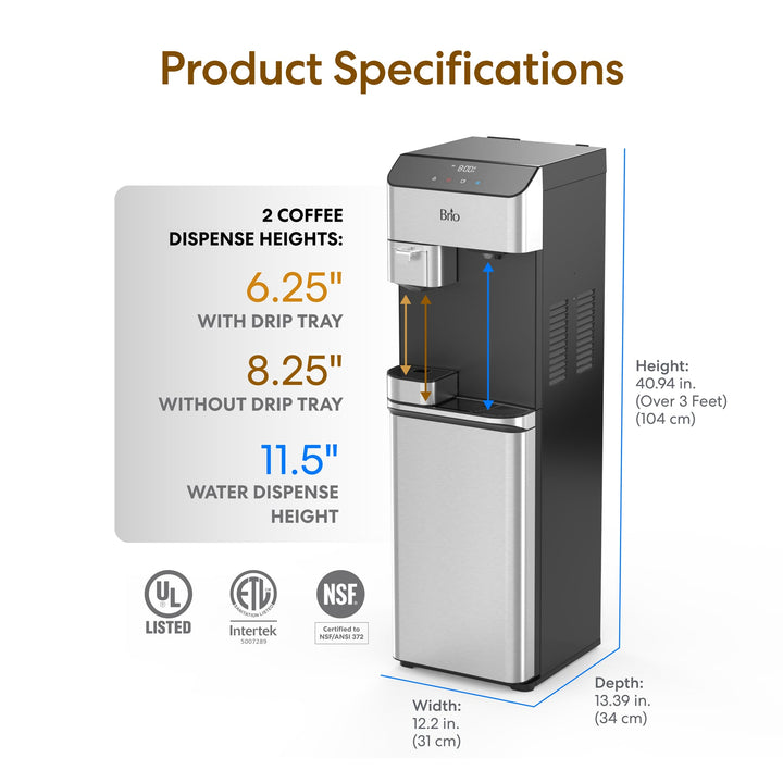 Brio Moderna 4-Stage Reverse Osmosis Coffee Maker &amp; Bottleless Water Cooler Dispenser CLPOU730UVRO4CF