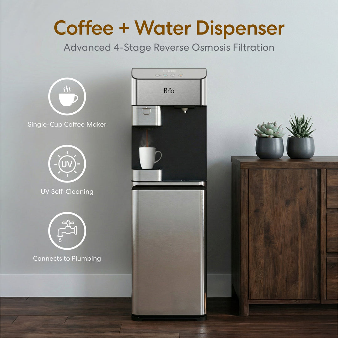 Brio Moderna 4-Stage Reverse Osmosis Coffee Maker &amp; Bottleless Water Cooler Dispenser CLPOU730UVRO4CF
