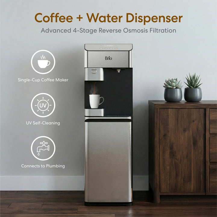 Brio Moderna 4-Stage Reverse Osmosis Coffee Maker &amp; Bottleless Water Cooler Dispenser CLPOU730UVRO4CF