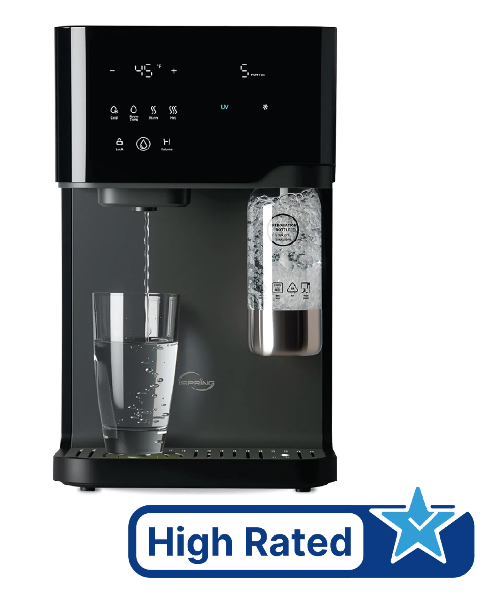 iSpring Sparkling Water Maker with UV, Hot &amp; Cold Countertop Reverse Osmosis Water Filter RCD100SPKHC