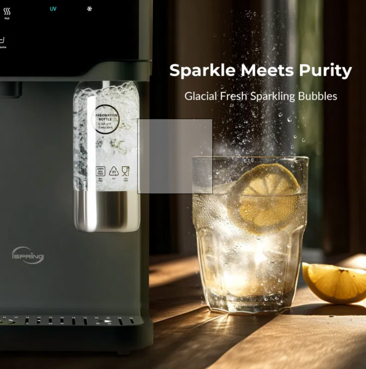 iSpring Sparkling Water Maker with UV, Hot &amp; Cold Countertop Reverse Osmosis Water Filter RCD100SPKHC