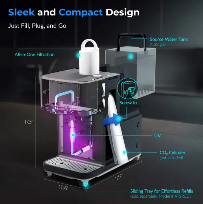 iSpring Sparkling Water Maker with UV, Hot &amp; Cold Countertop Reverse Osmosis Water Filter RCD100SPKHC