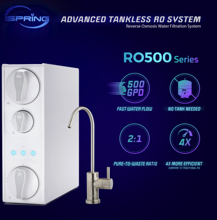 iSpring RO500AK-BN UVF8 Tankless RO Water Filtration with Alkaline Remineralization