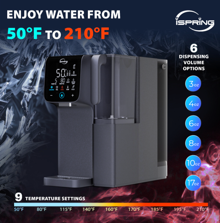 iSpring RCD100HCG Countertop Hot &amp; Cold RO Alkaline Water System