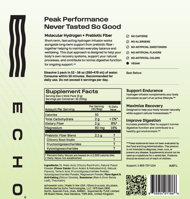 ECHO Hydrogen Prebiotic Stick Pack 30 Count