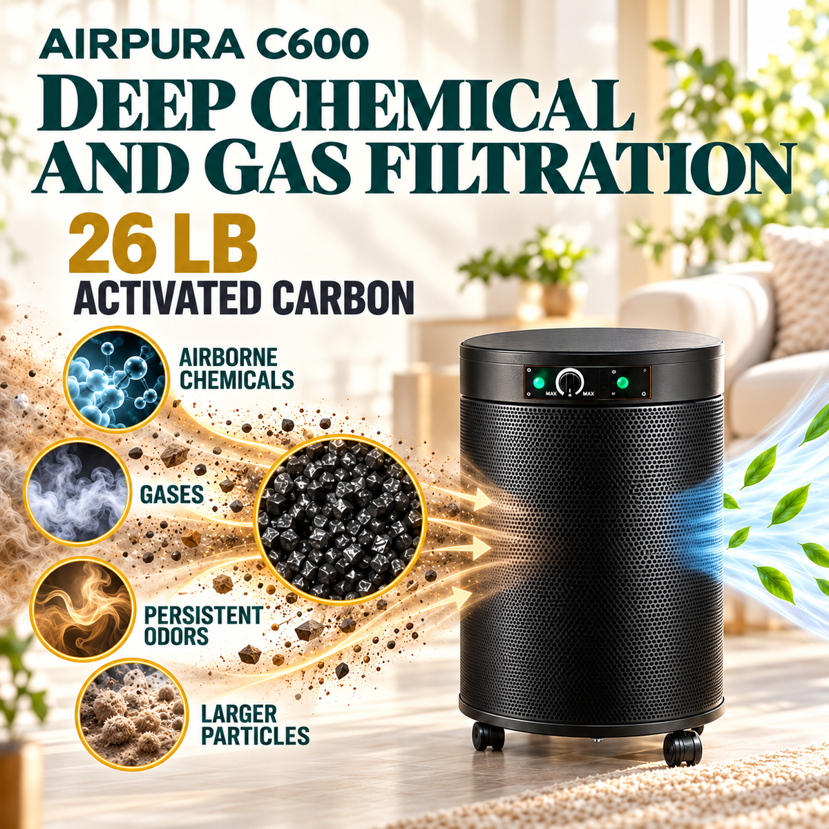 Airpura C600 chemical and gas filtration benefits