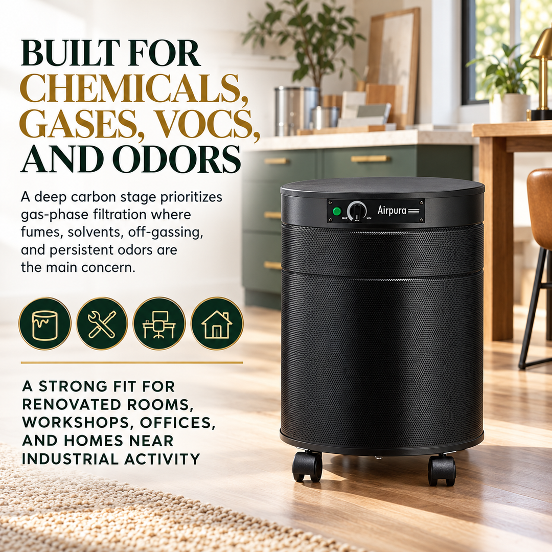 Airpura C600DLX chemical, gas, VOC, and odor benefits