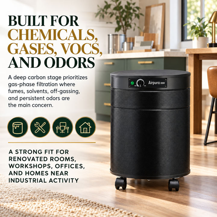 Airpura C600DLX chemical, gas, VOC, and odor benefits