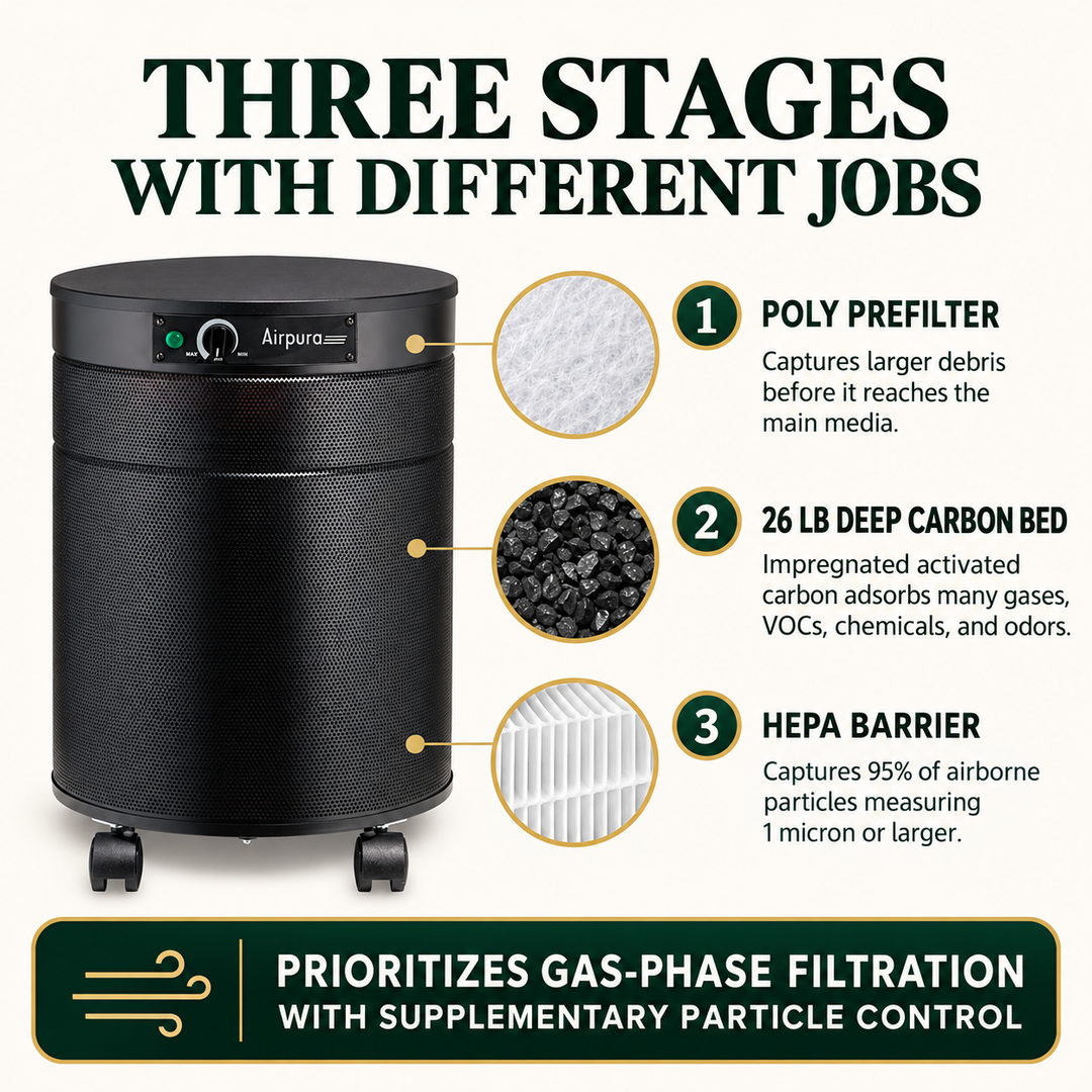 Airpura C600DLX three-stage chemical filtration