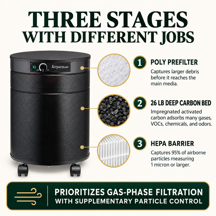 Airpura C600DLX three-stage chemical filtration