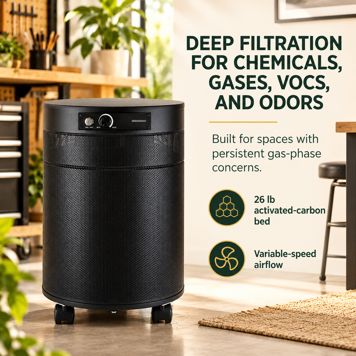 Airpura C700DLX deep filtration for chemicals gases VOCs and odors