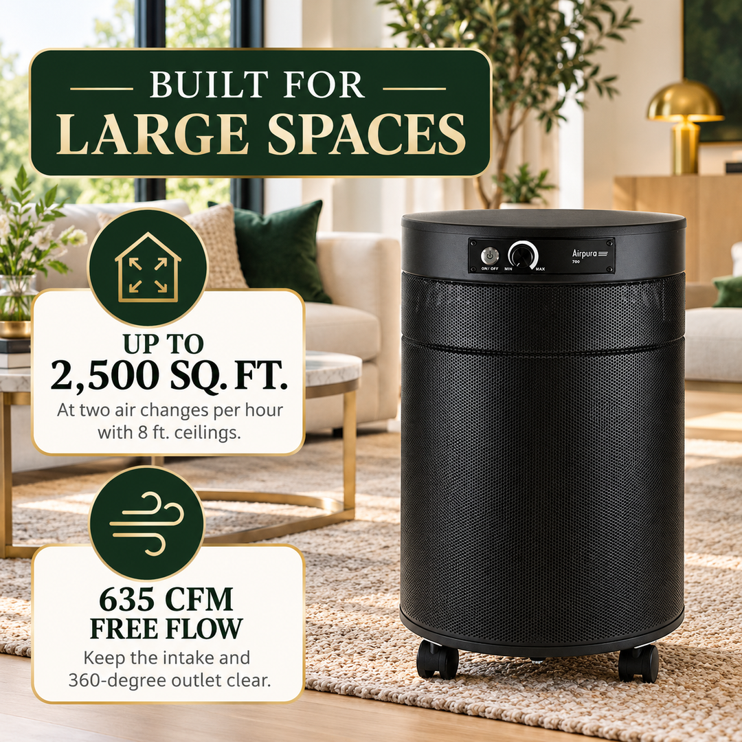 Airpura F700 large-space coverage and airflow guidance