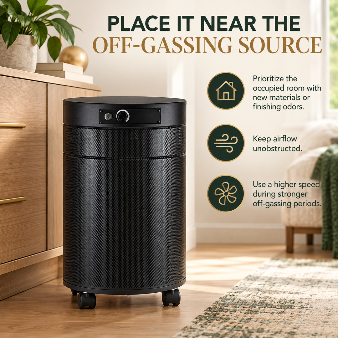 Airpura F700 off-gassing source placement guidance