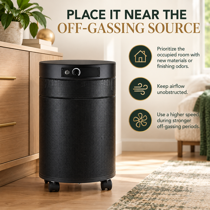 Airpura F700 off-gassing source placement guidance