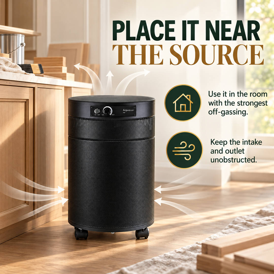 Airpura F700DLX placement near the strongest off-gassing source