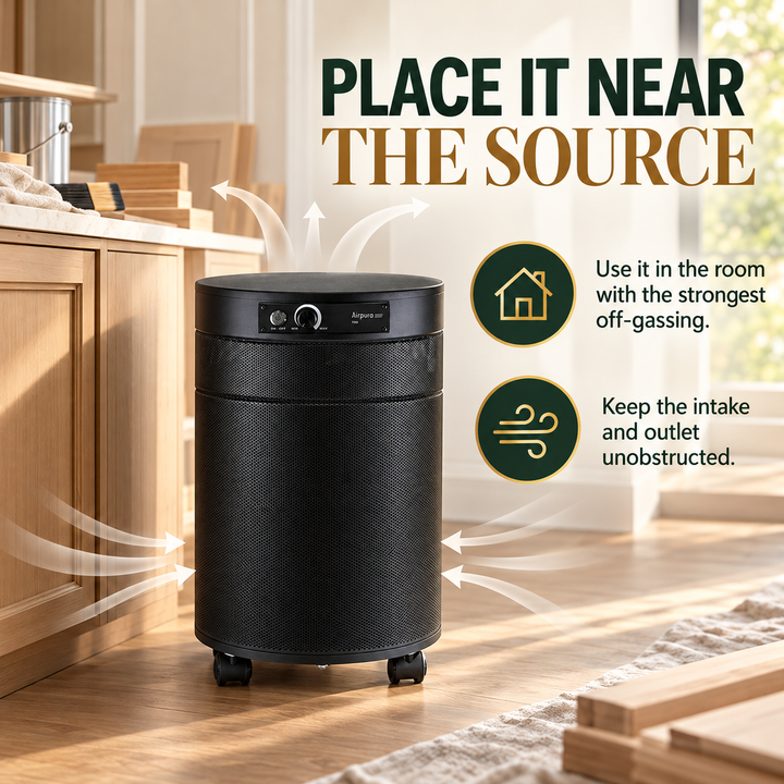 Airpura F700DLX placement near the strongest off-gassing source