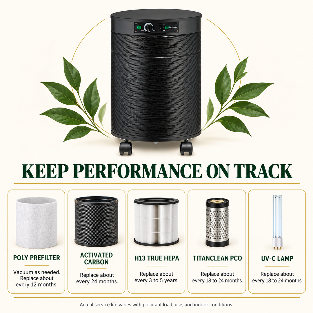 Airpura P600 filter PCO and UV-C maintenance intervals