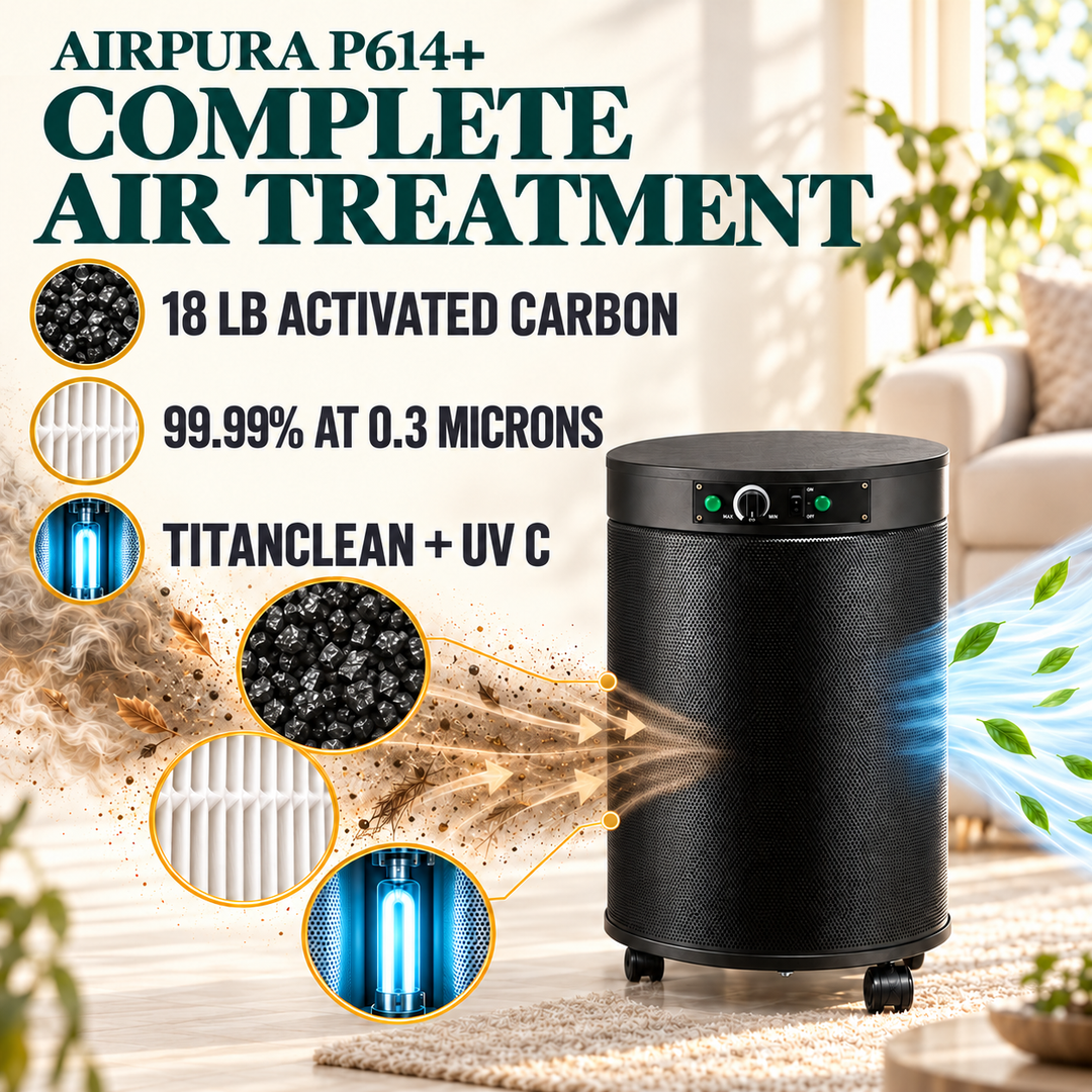 Airpura P614 plus complete air treatment with activated carbon, True Super HEPA, TitanClean and UV C