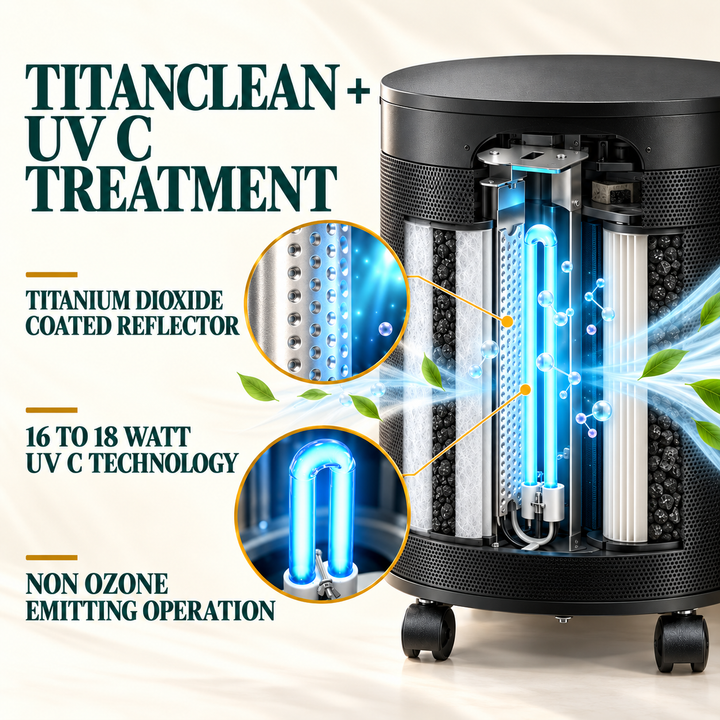 Airpura P614 plus TitanClean photocatalytic reflector and enclosed UV C treatment