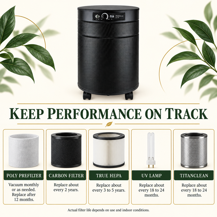 Airpura P700 filter UV and TitanClean maintenance intervals