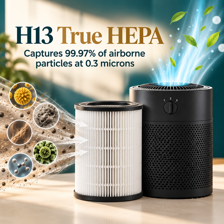 Airpura R400 H13 True HEPA captures 99.97 percent of airborne particles at 0.3 microns