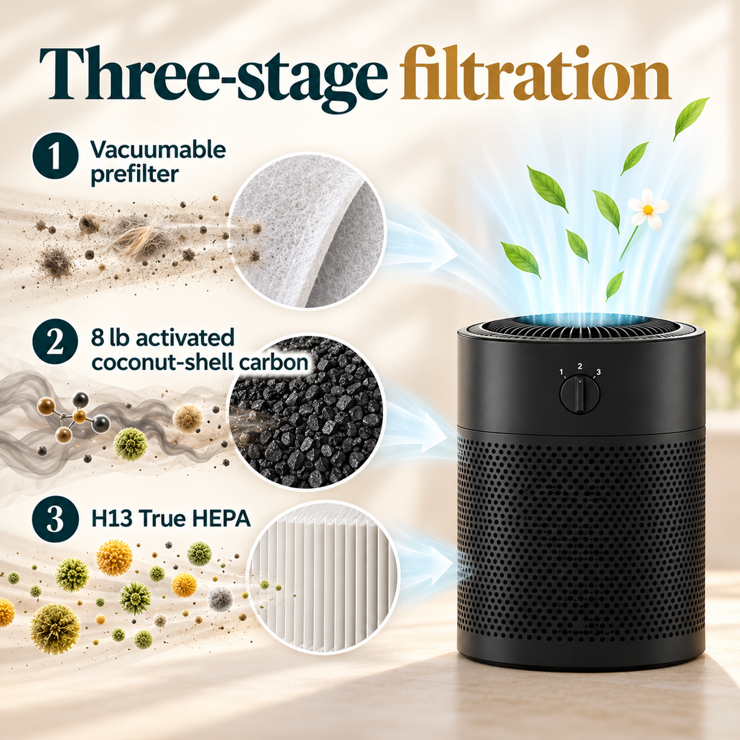 Airpura R400 prefilter, 8 lb carbon, and H13 True HEPA filtration