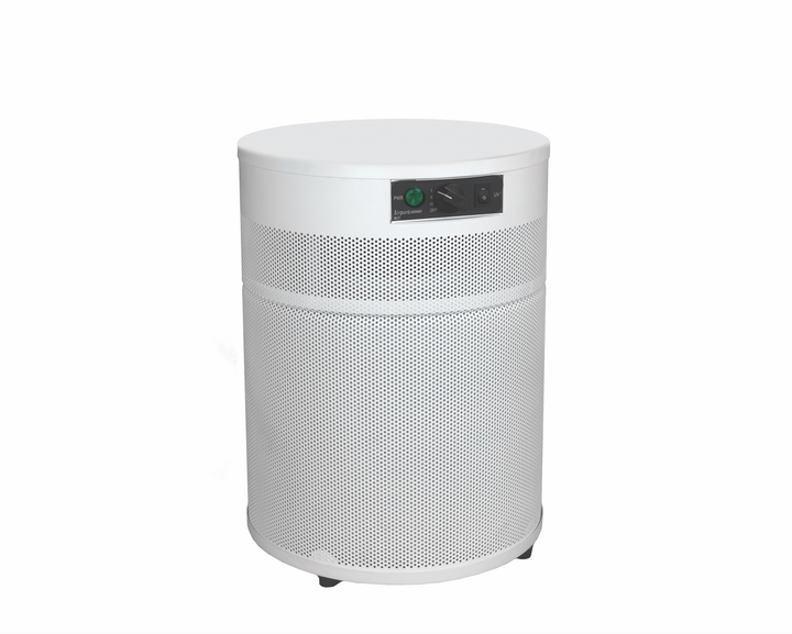 Airpura R400 air purifier in white, front-side view