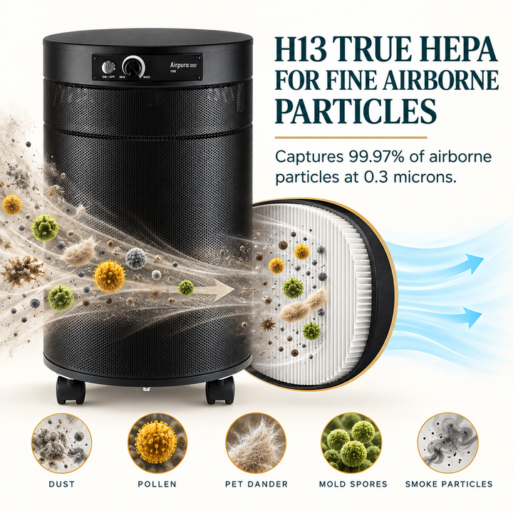 Airpura R700 H13 True HEPA filtration for fine airborne particles