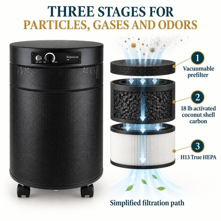 Airpura R700 prefilter activated carbon and H13 True HEPA filtration stages