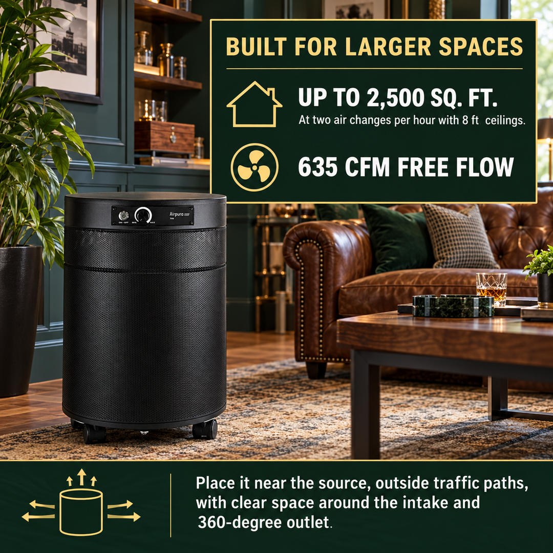 Airpura T700DLX large-room coverage and placement guidance