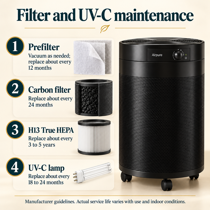 Airpura UV600 filter and UV-C lamp maintenance guidelines