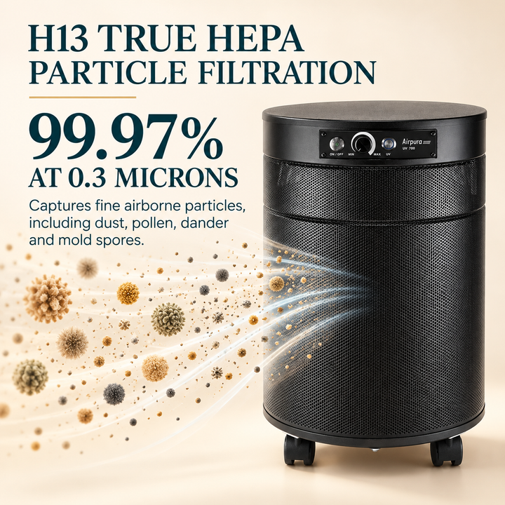 Airpura UV700 H13 True HEPA particle filtration performance