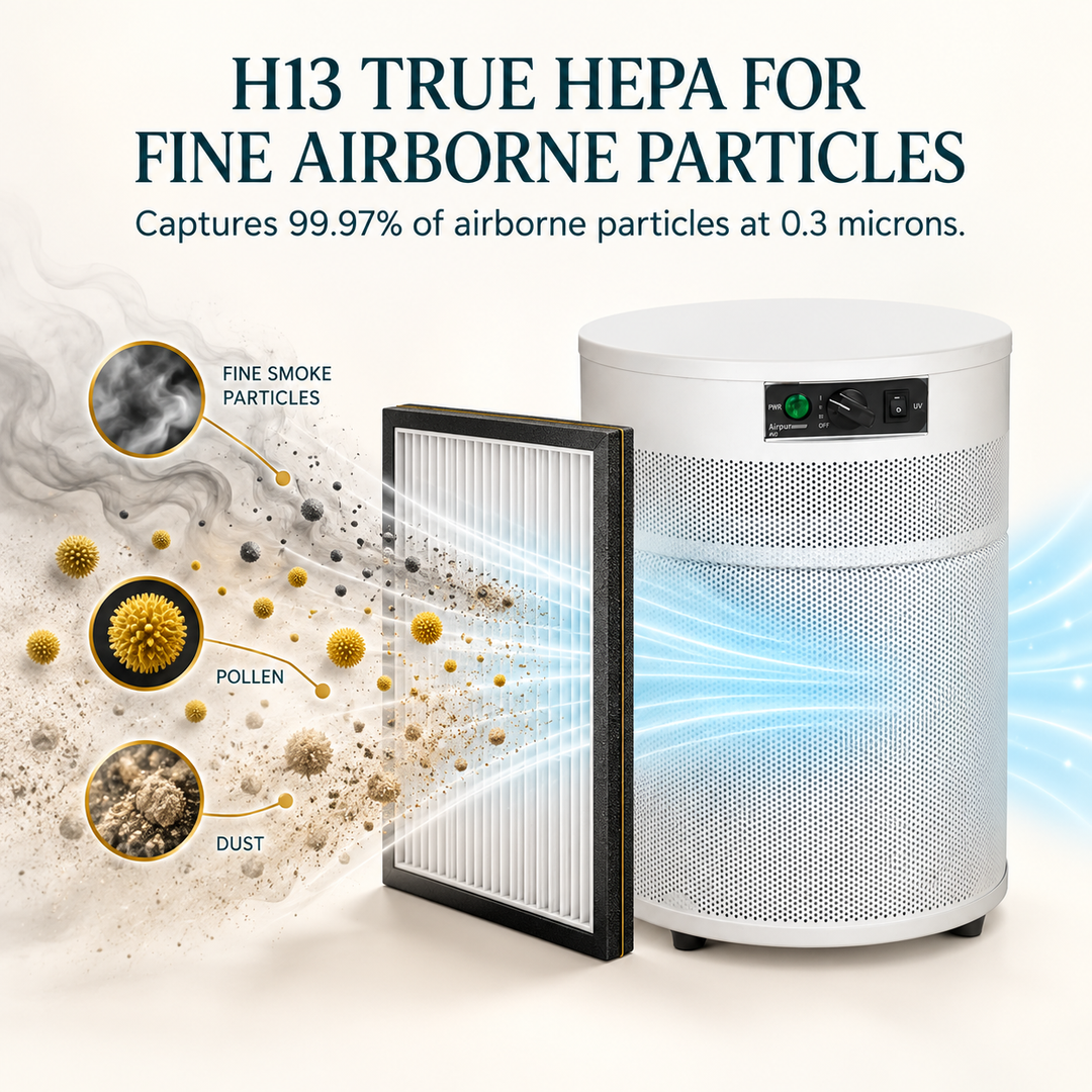 Airpura V400 H13 True HEPA filtration for fine airborne particles