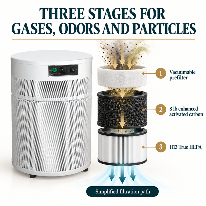Airpura V400 prefilter enhanced carbon and H13 True HEPA filtration stages
