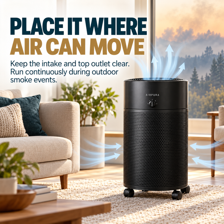Airpura V700 placement guidance for airflow during outdoor smoke events