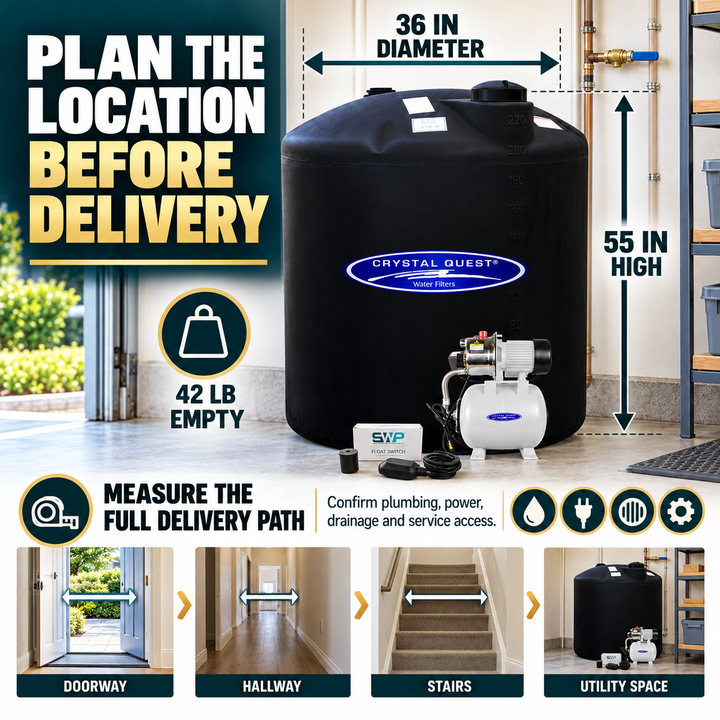 Site planning considerations for the Crystal Quest 220 gallon storage tank