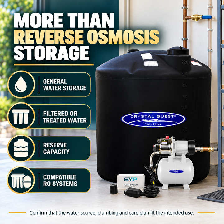 Water storage use cases for the Crystal Quest 220 gallon atmospheric tank kit