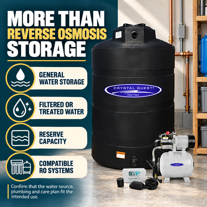 Crystal Quest 500 gallon tank for general, treated, reserve and compatible reverse osmosis water storage