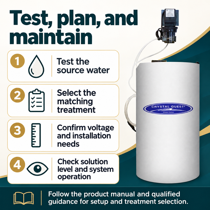 Planning and routine care checklist for the Crystal Quest dosing system