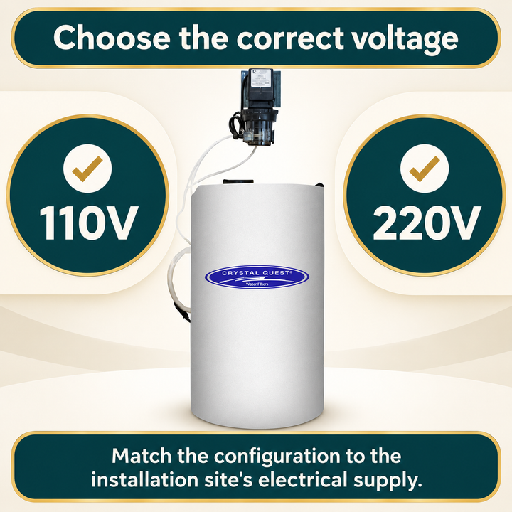 Choose the 110V or 220V Crystal Quest dosing system configuration