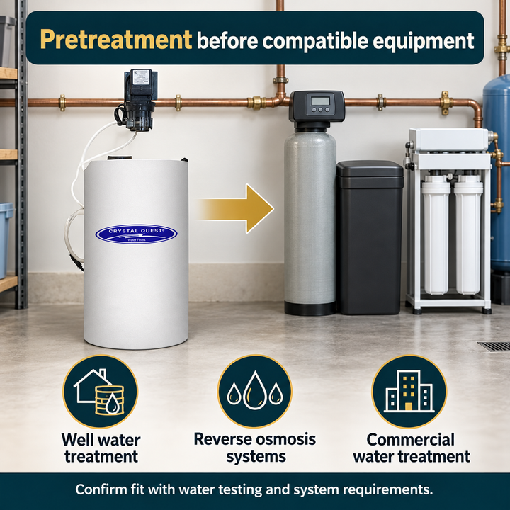 Crystal Quest dosing system pretreatment use contexts
