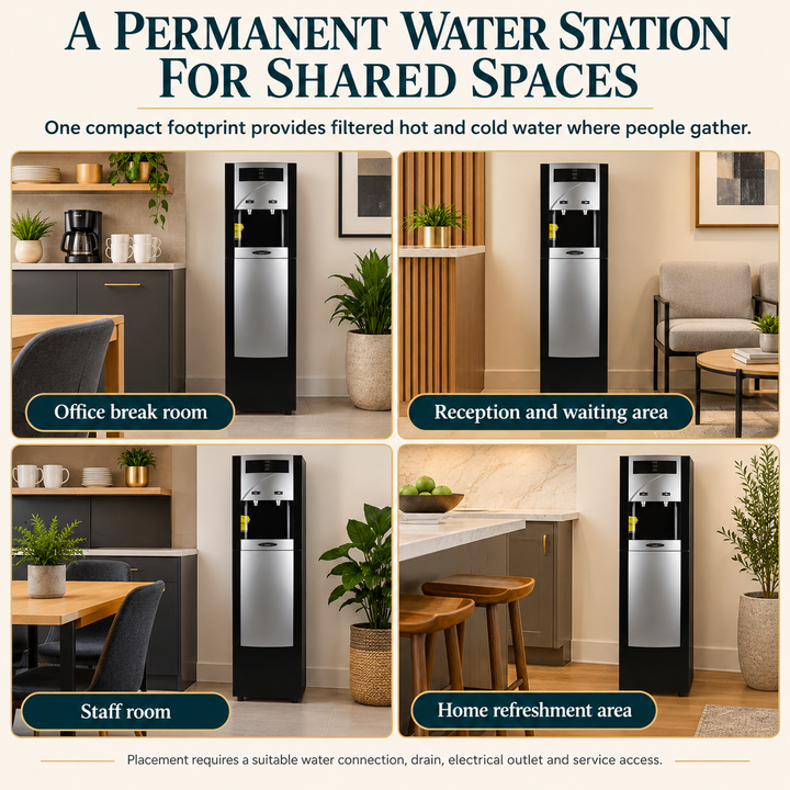 Crystal Quest TURBO bottleless cooler placement in offices breakrooms and shared spaces