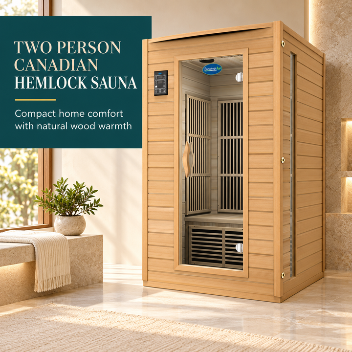 Durasage two person Canadian hemlock infrared sauna in a premium home wellness setting