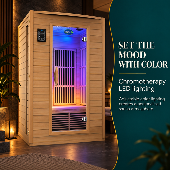 Durasage infrared sauna with adjustable chromotherapy LED color lighting