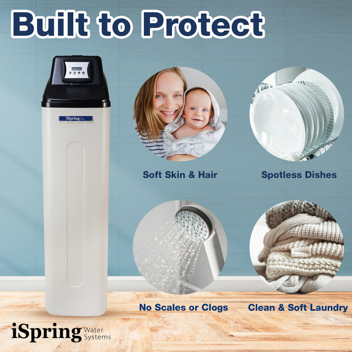 iSpring WCS45KG whole house water softener benefits for skin, dishes, showers, and laundry