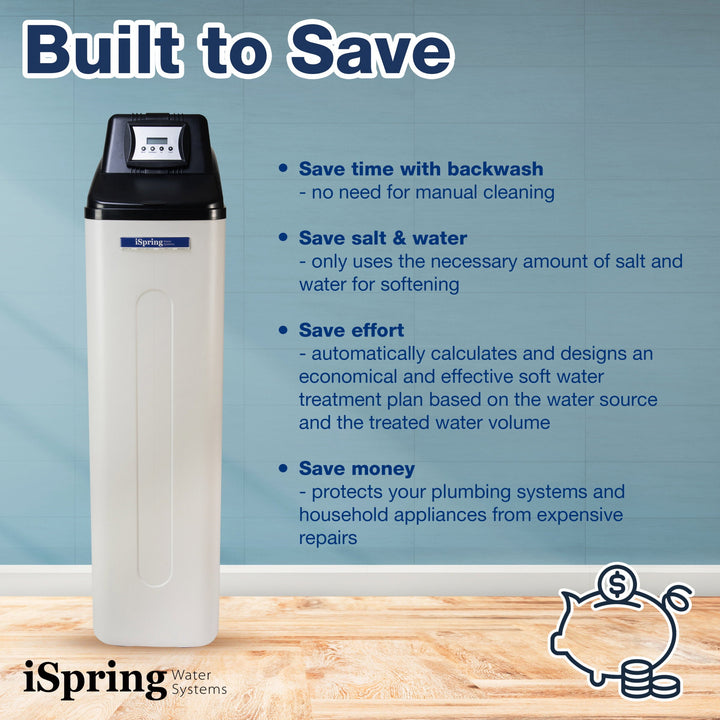 iSpring WCS45KG automatic backwash, salt, water, time, and operating savings
