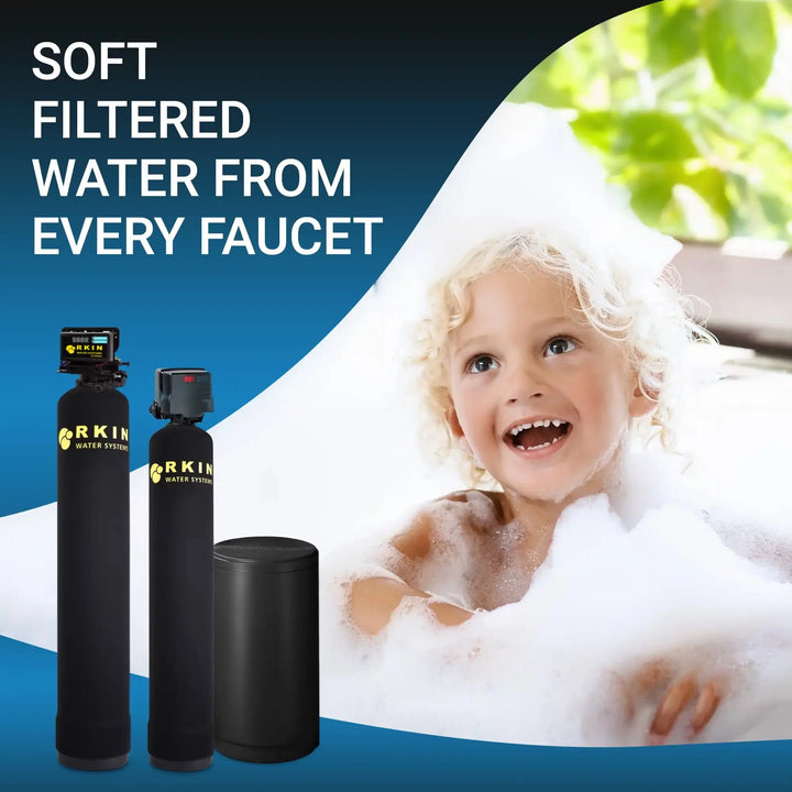 RKIN Whole House Iron, Sulfur &amp; Manganese Water Filter with Salt-Based Water Softener